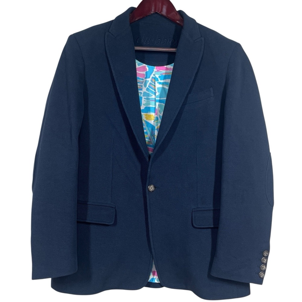 Chubbies Captain Blazer Mens XL Navy 100% Pique Cotton Elbow Patches Sport Coat